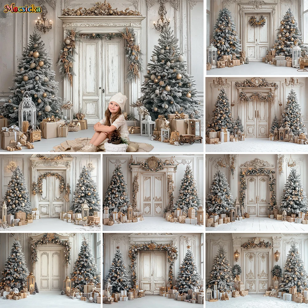 Фон для фотосъемки с изображением деревянной двери и сосны