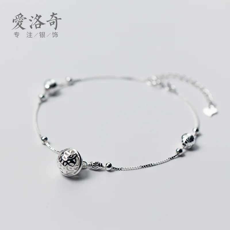 

Silver Anklet Women's Korean-Style Mori Sweet Palace Bell Anklet Cute Light Bead Summer Foot Accessories Women