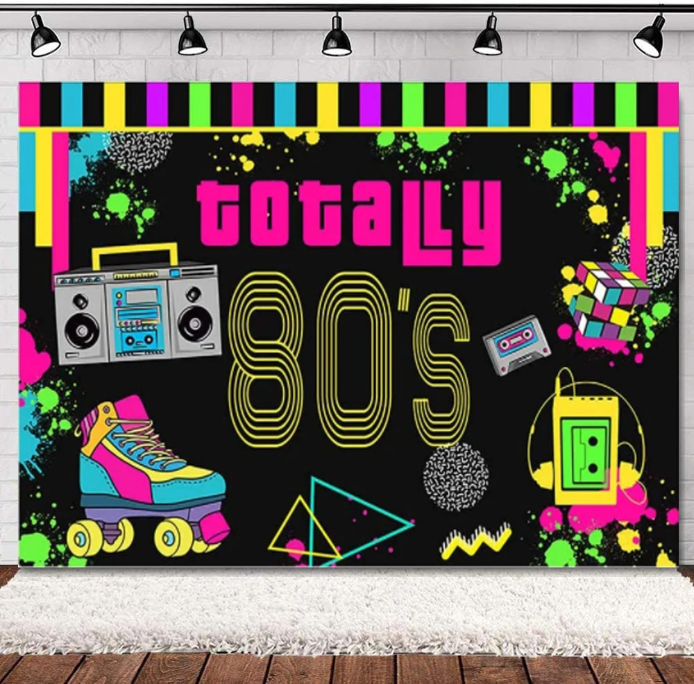 

Retro Totally 80's Theme Party Background Adult Vintage Birthday Party Banner Decor Neon Glow Graffiti Photography Backdrop