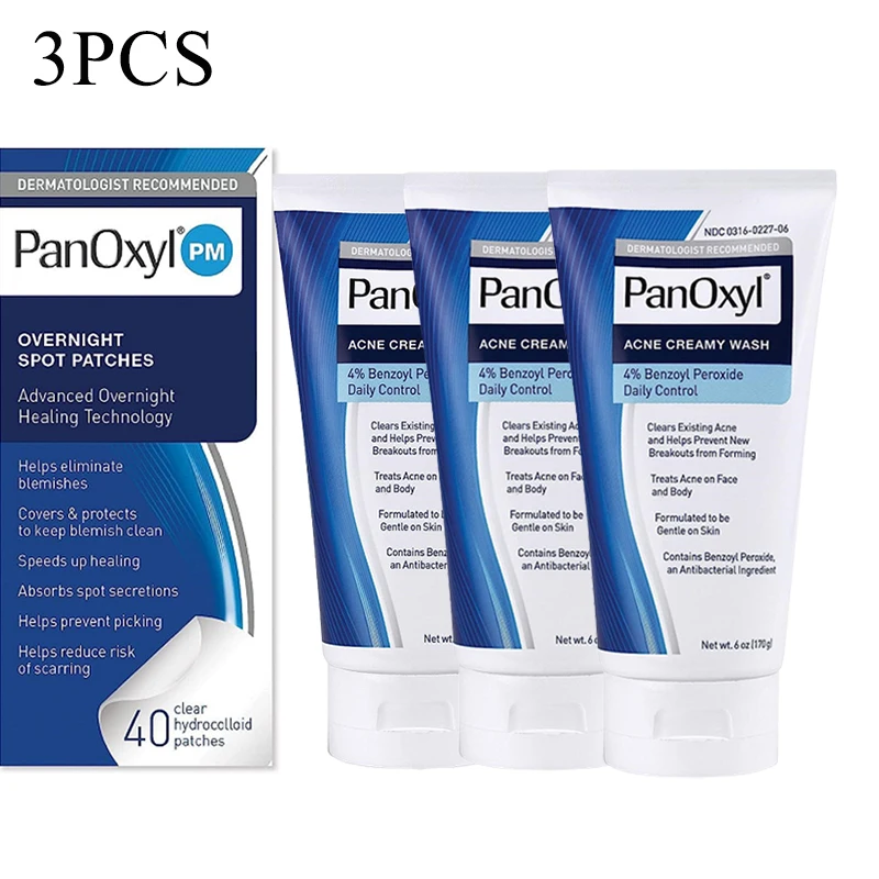

3pcs PanOxyl Anti Acne Cleanser Acne Creamy Wash 4% Benzoyl Peroxide Deep Cleansing Pore Oil Control for Body and Face 170g