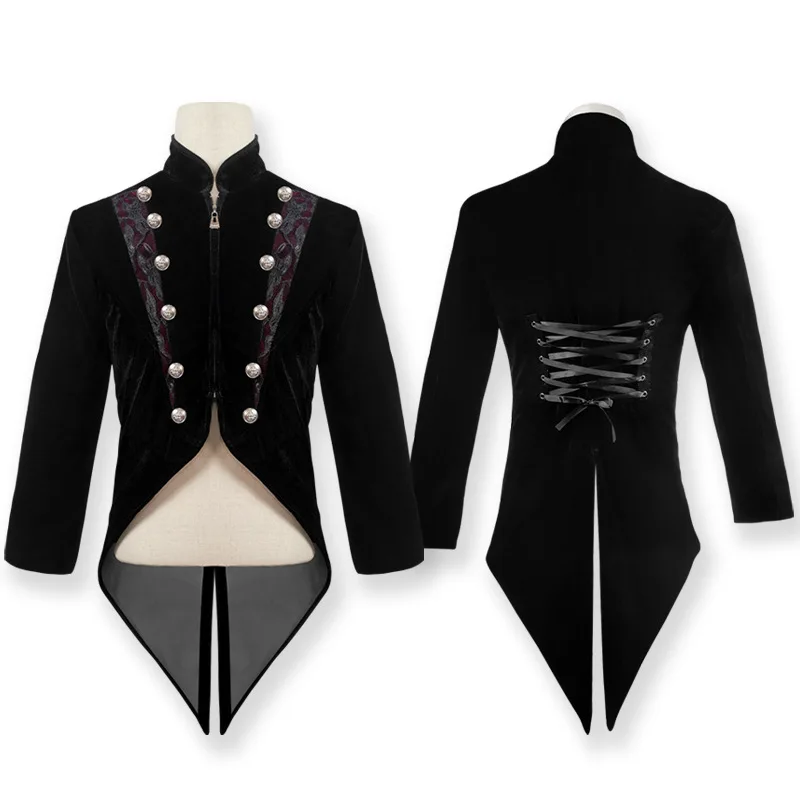 

2022 New Velet Medieval Jacket Long Sleeve Steampunk Victorian Costume For Men TailCoat Vintage Wedding Suit Nobel Cosplay