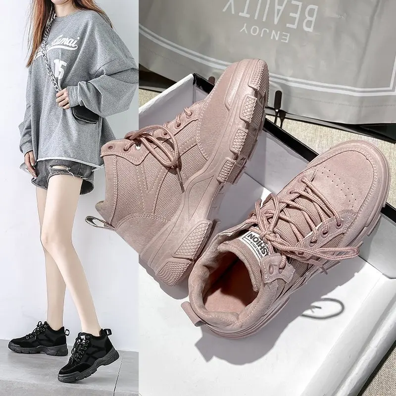 

New Women Warm Martin Boots Korean British Style Woman Leather Sneakers Casual High Top Women's Thick Bottom Snow Boot Trend