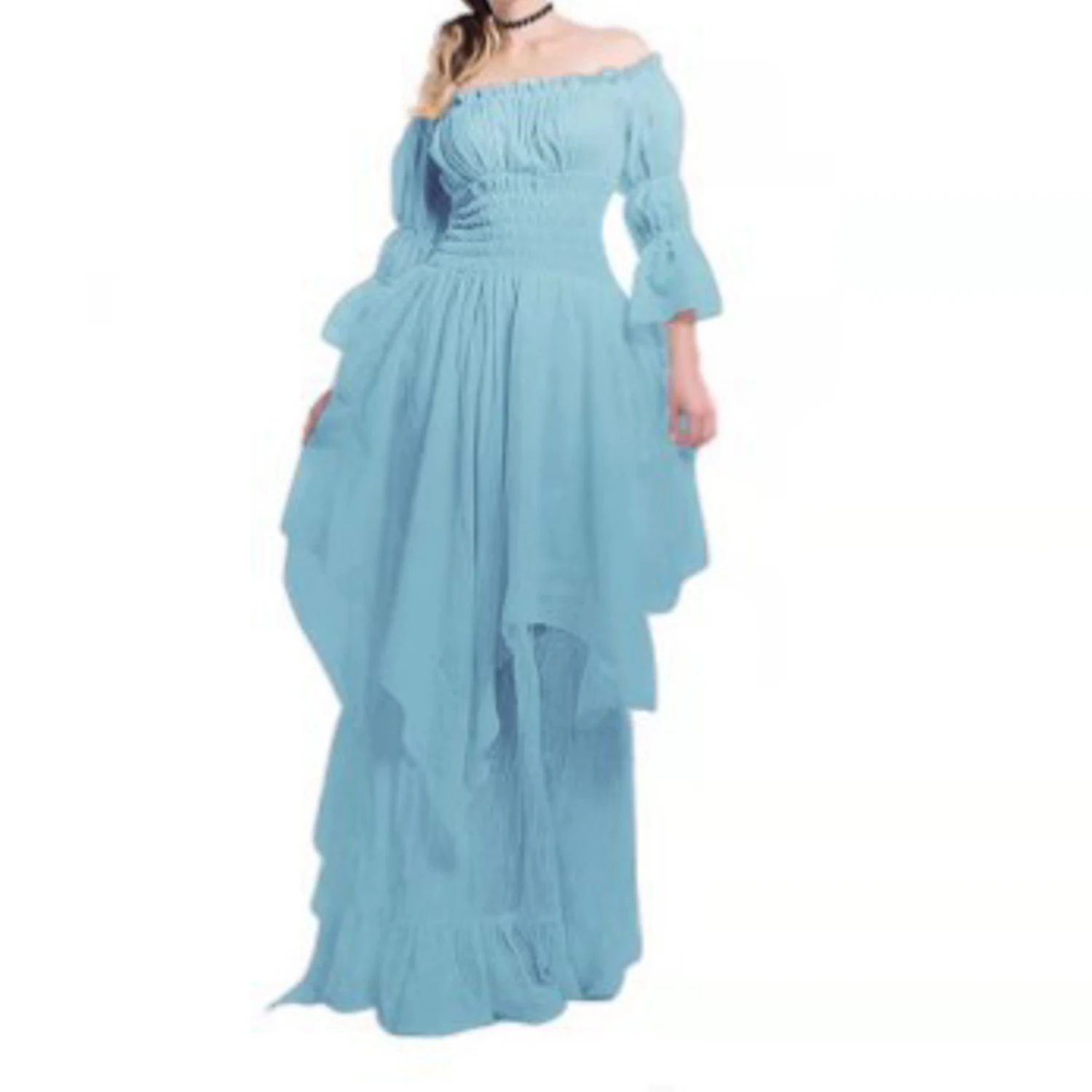 Косплей с открытыми плечами готическое женское бальное платье длинными рукавами