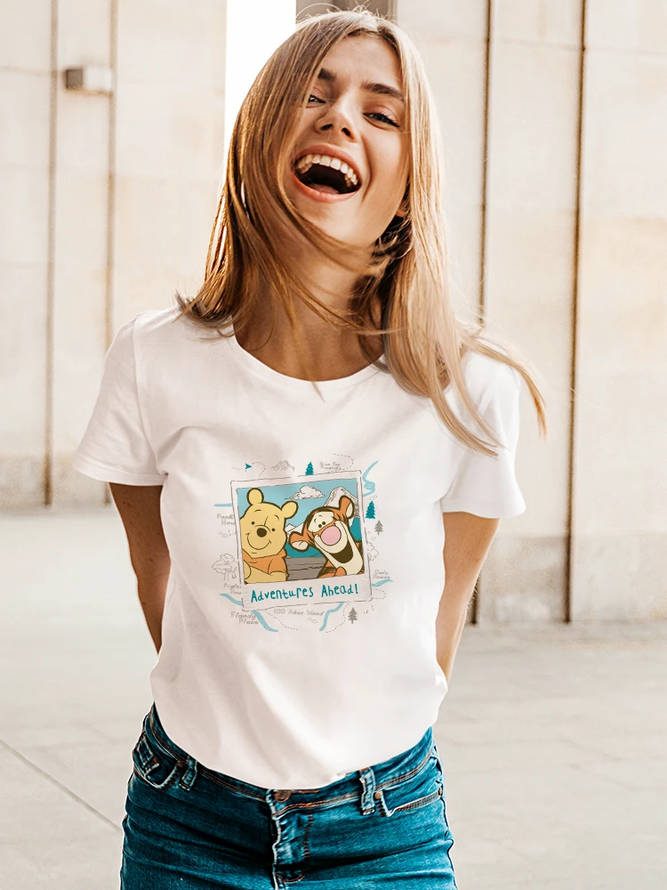 

Disney Winnie Pooh Adventures Abead T-shirt Woman Leisure Travel Summer Aesthetic Cute Girl Clothes Fashion Harajuku Streetwear