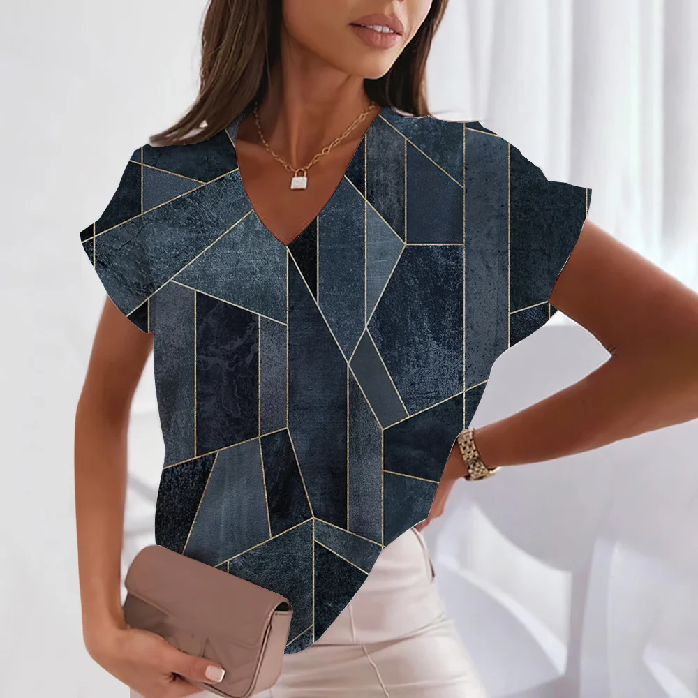 

Women's T-shirt New 3d Printing Geometric Graphics V-neck Tops Summer Simple Casual Short-sleeved Fashion Women's Clothing