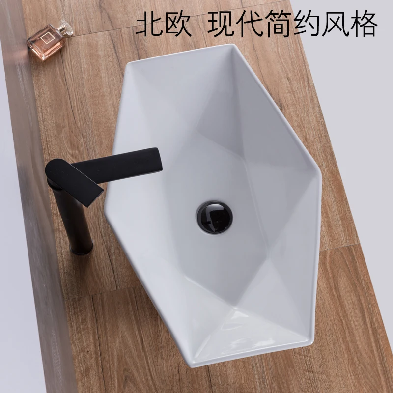 

Креативная настольная раковина в форме алмаза, раковина для мытья дома, керамическая раковина для мытья вручную
