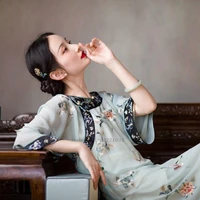 2022 oriental dress chinese traditional chiffon qipao woman vintage qipao dress flower print retro cheongsam elegant party dress