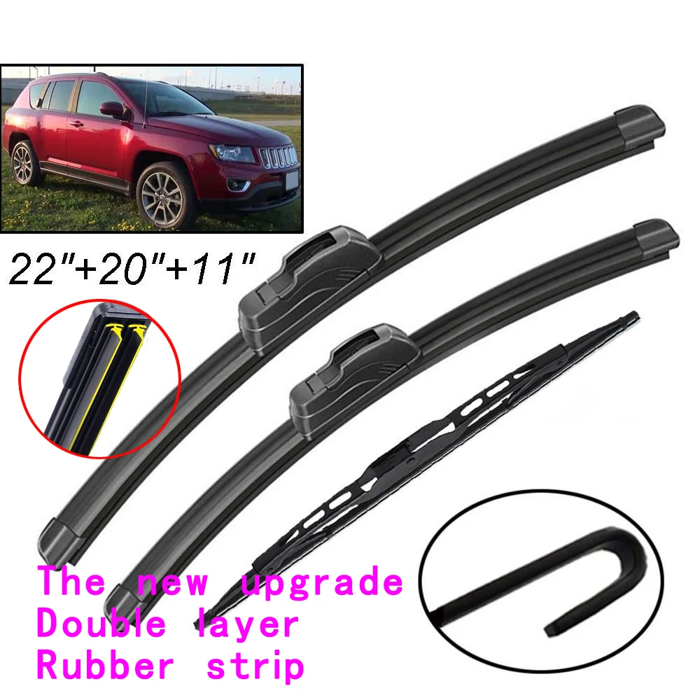

adohon 3Pcs/set Front Rear Tailgate Windscreen Wiper Blades Set For Jeep Compass 2015 2014 2013 2012 2011 2010 2009 2008 2007