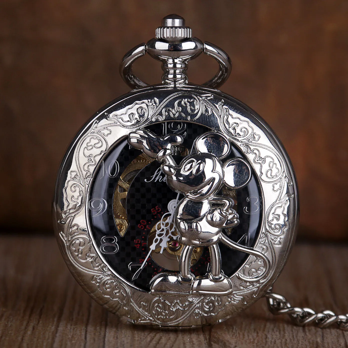 Animation Engraving Vintage Mechanical Pocket Watch Arabic Numerals Display Belt Chain Clock Pendant Gift Man Woman