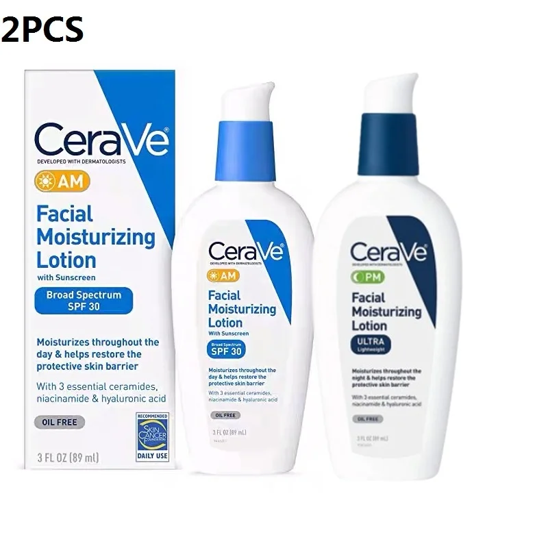 

2pcs CeraVe Moisturizing Facial Lotion AM PM Day Night Lotion With SPF30 Repair Sensitive Skin Nicotinamide Ceramide Cream 89ml