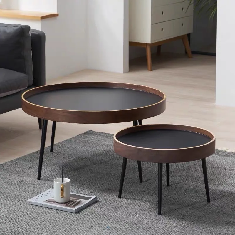 

Coffee Table Nordic Small Apartment Solid Wood Light Luxury Modern Minimalist Round Living Room Black Walnut Combination