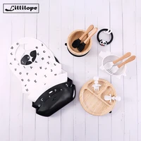 lillilopo bamboo feeding tableware suction plate bowl set with silicone bib fork and spoon baby dinnerware