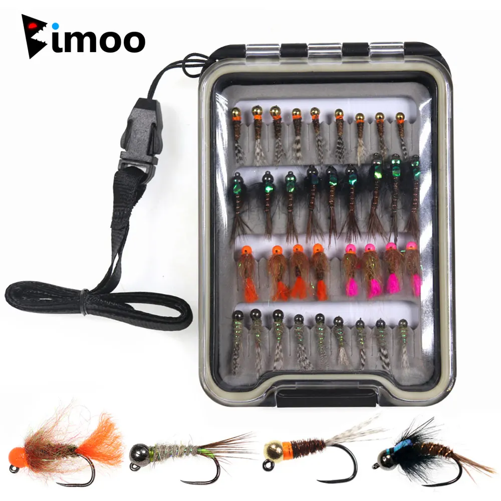 

Bimoo 35pcs/box Fast Sinking Tungsten Beadhead Euro Nymphs Kit Barbless Jig Nymph Flies For Trout Fishing Lures Baits #8~#16