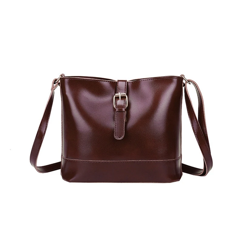 

Korean Style Single Shoulder Diagonal Bag Solid Color Oil PU Leather Bucket Bag Outing Leisure Bag