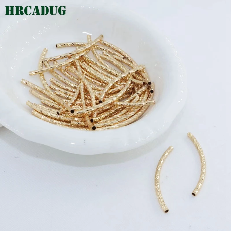 Long 30/35MM Curved Tube 18K Gold Plated Metal Texture Tube Beads For DIY Accessories Necklace Bracelet Jewelry Making Supplies