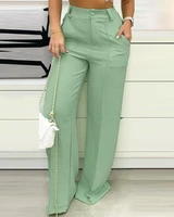 2022 fashion new summer women zipper fly pocket detail straight leg pants female lady casual office long trousers clothing