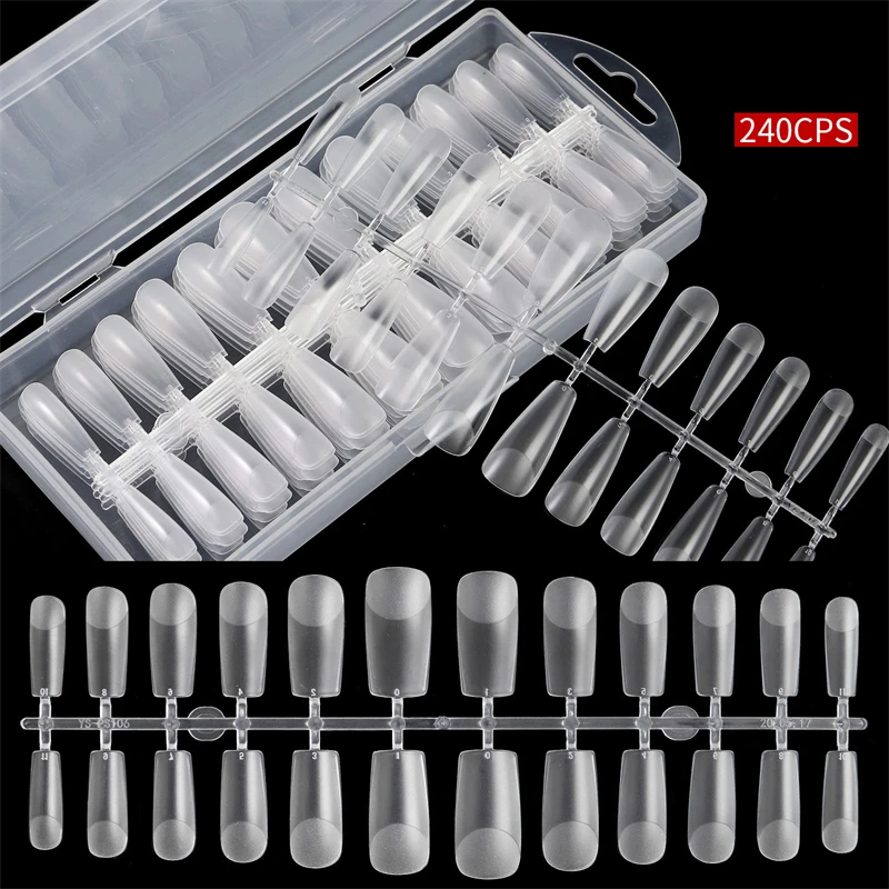 

240pcs/box Natural Fake Nails Clear White Full Coverage Extension False Nails Tips T-shaped Water Drop Full Sticker For Nails
