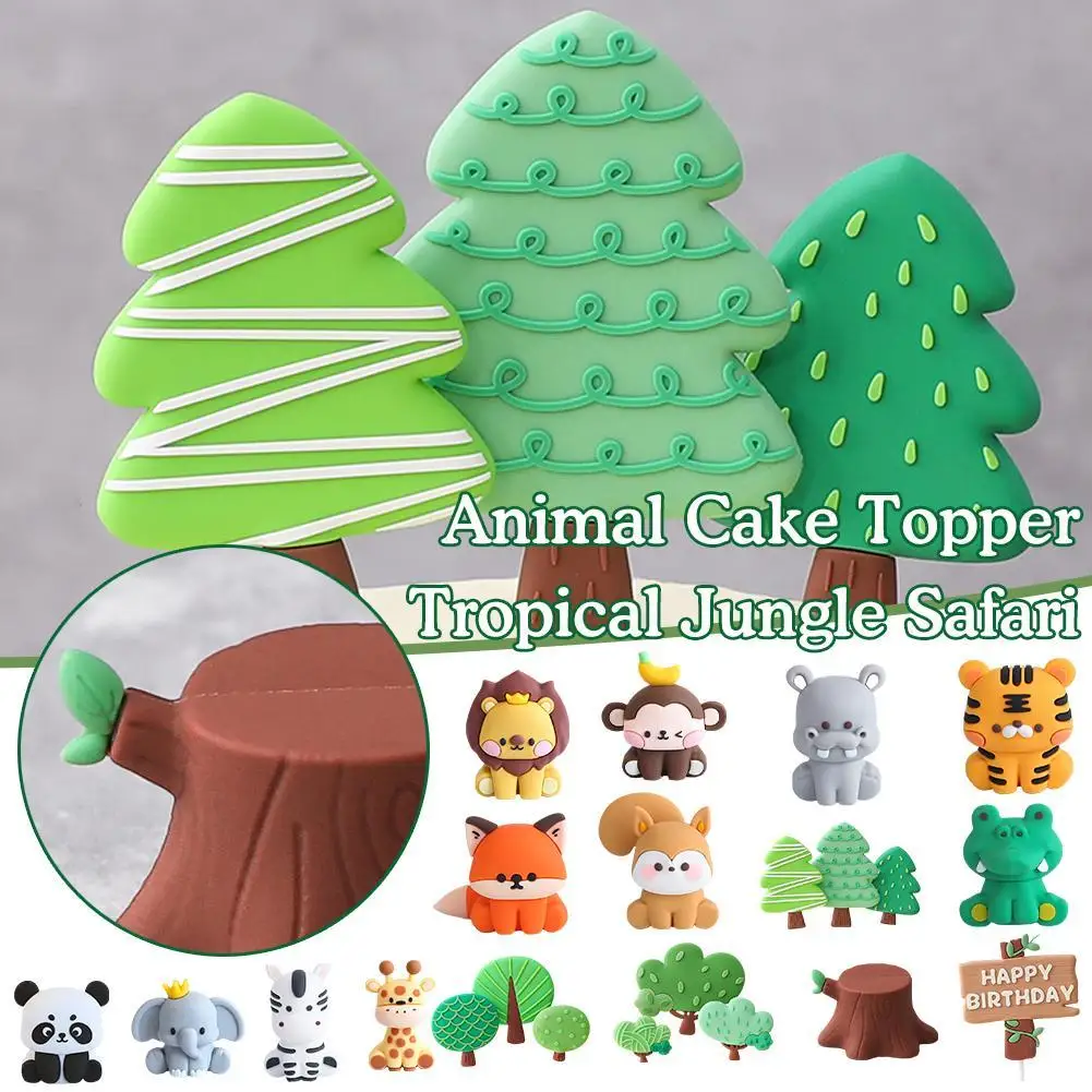 

Forest Animal Cake Topper Tropical Jungle Safari Lion Giraffe Monkey Elephant Cake Decoration First Birthday Party Cute Gift New