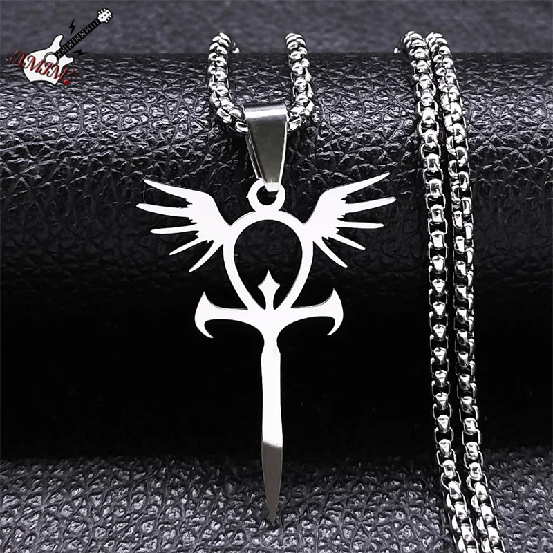 

Vintage Egyptian Ankh Cross Necklace Stainless Steel Egypt Key of Life Wing Goddess Protection Necklaces Religious Jewelry
