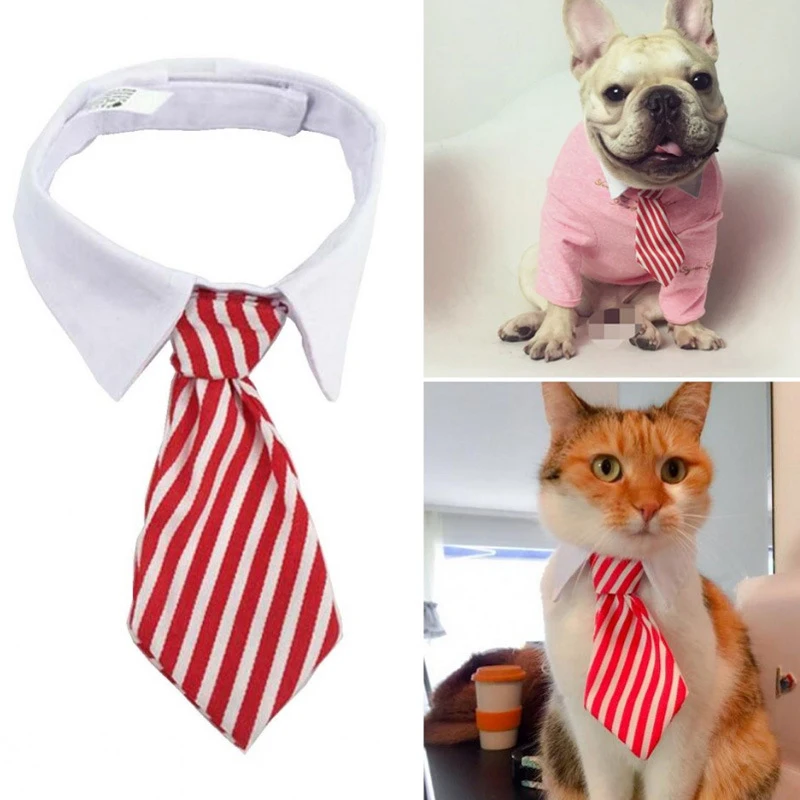 

Adjustable Cute Pet Fashion Striped Tie Pure Cotton Cat Dog Blue And Red Collar Pet Accessories Suit For Puppy And Kitten