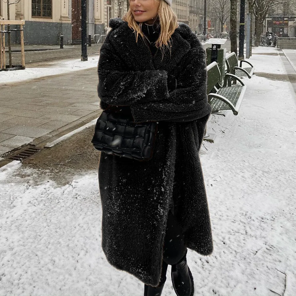 Women's Leather Fur Coat Fashion Imitation Fur Long Faux Lamb Fur Coat Women's Faux Fur Coat