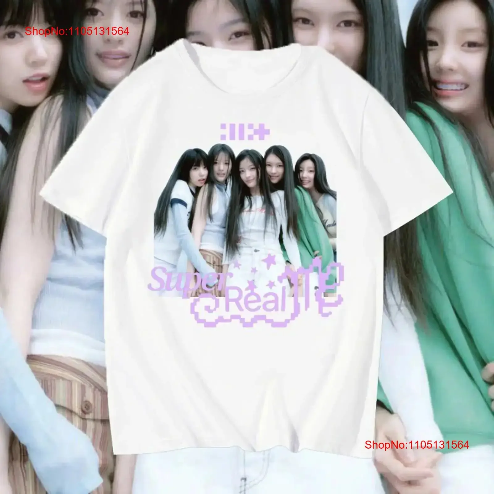 Фото Футболка ILLIT SUPER REAL ME Kpop Girl Group Fan для S 5XL, винтажный стираный homme, слегка унисекс, топ для повседневной носки, растянутый №1
