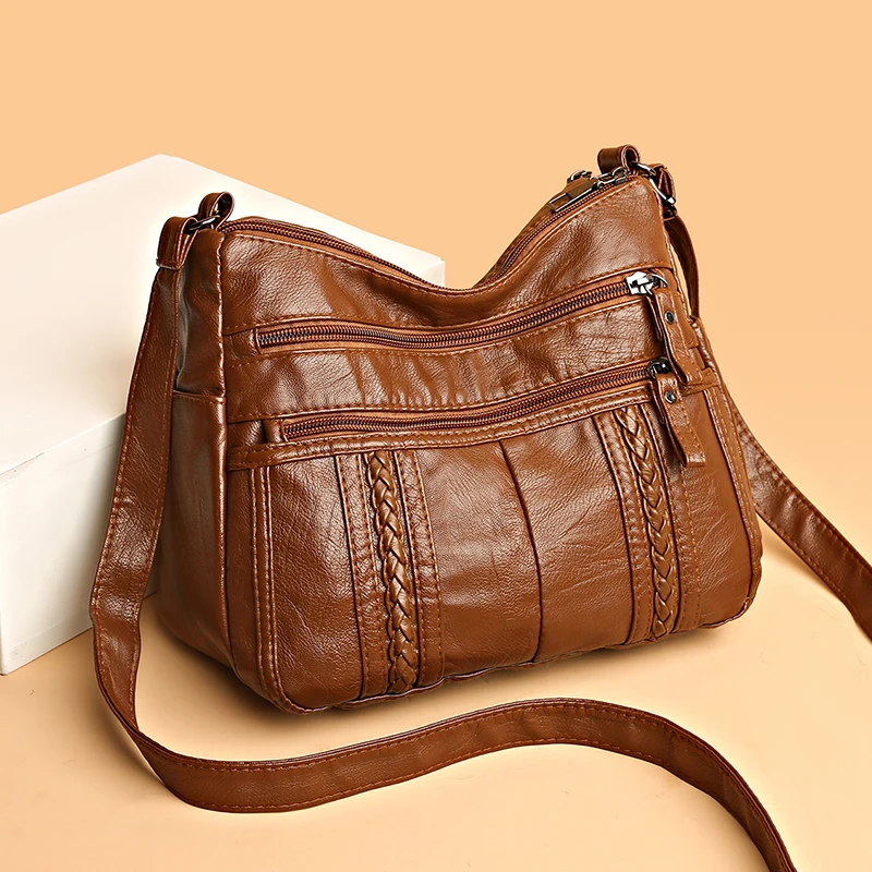 

Women Leather Solid Color Shoulder Bag 2023 Luxury Designer Multi Pocket Ladies High-Capacity Messenger Bags mochilas para mujer