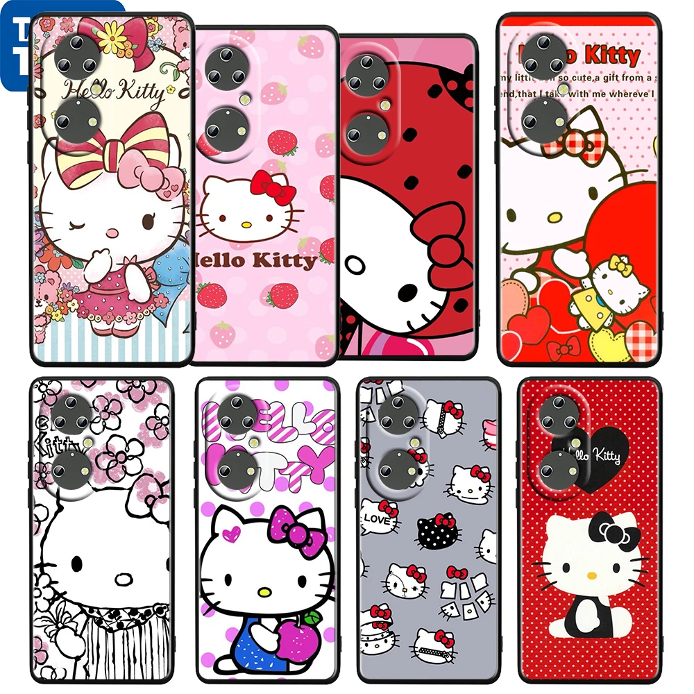 

Anime Cute Hello Kitty For Huawei P50 P20 P30 P40 5G P10 Pro Lite E Plus P9 Lite Mini Silicone Soft Black Phone Case Cover Coque
