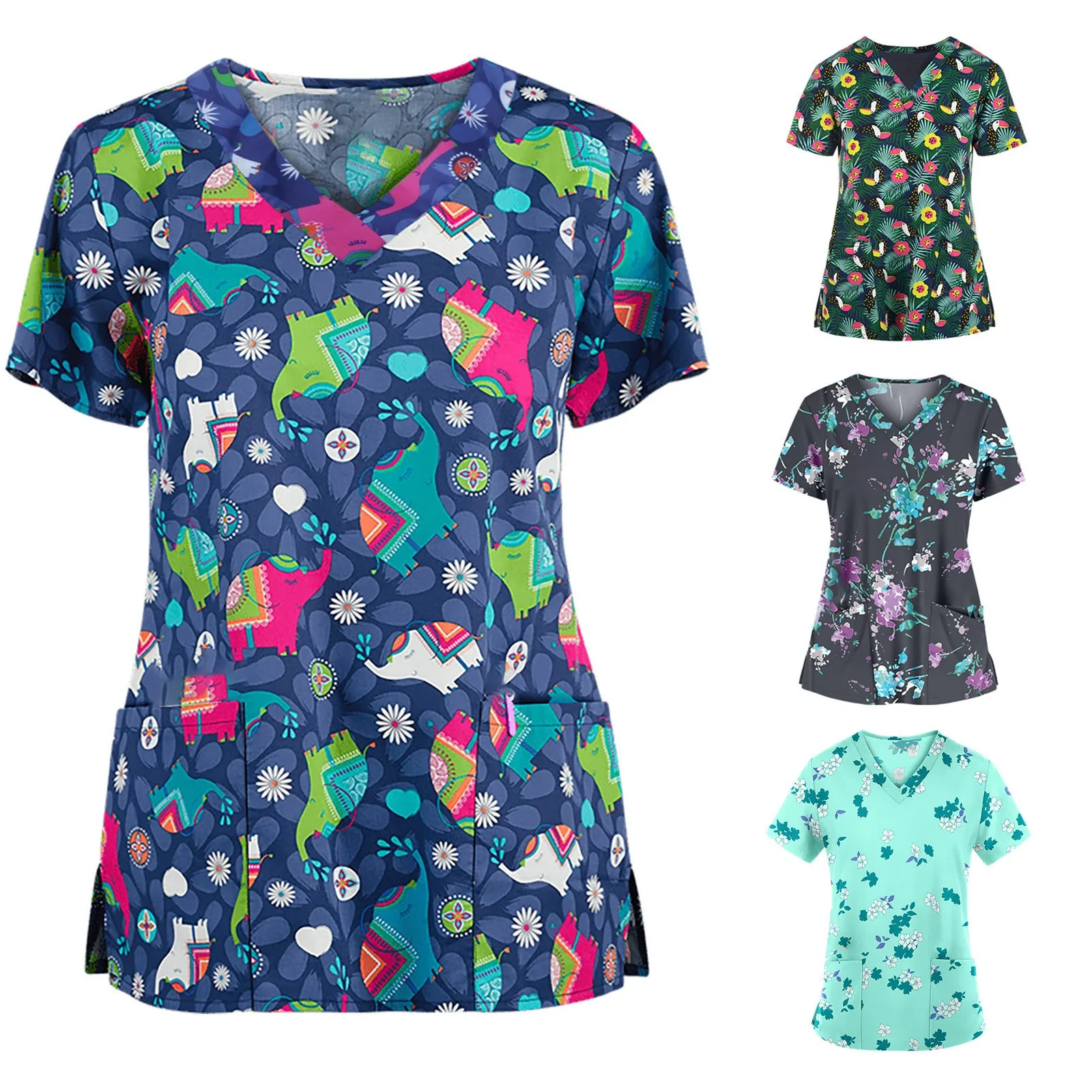 

Женская рабочая форма с коротким рукавом и V-образным вырезом