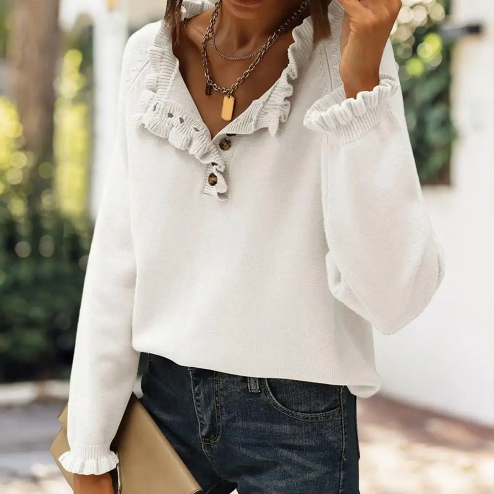 Женский свободный свитер женский осенне-зимний вязаный с оборками и длинным