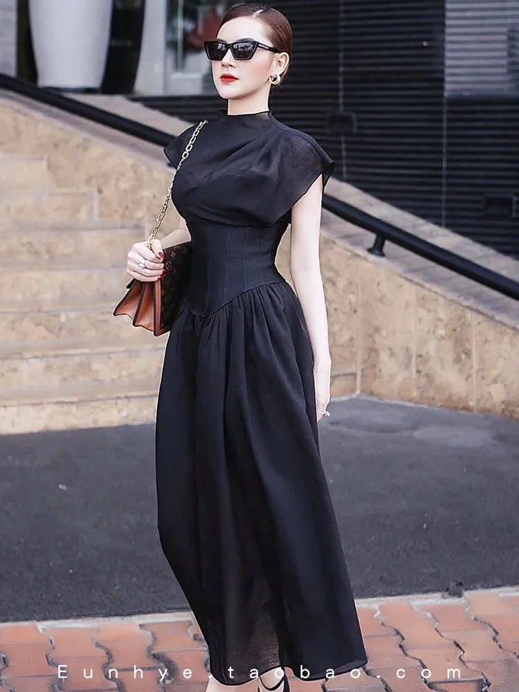 Модное облегающее черное полупрозрачное платье с высокой талией для женщин