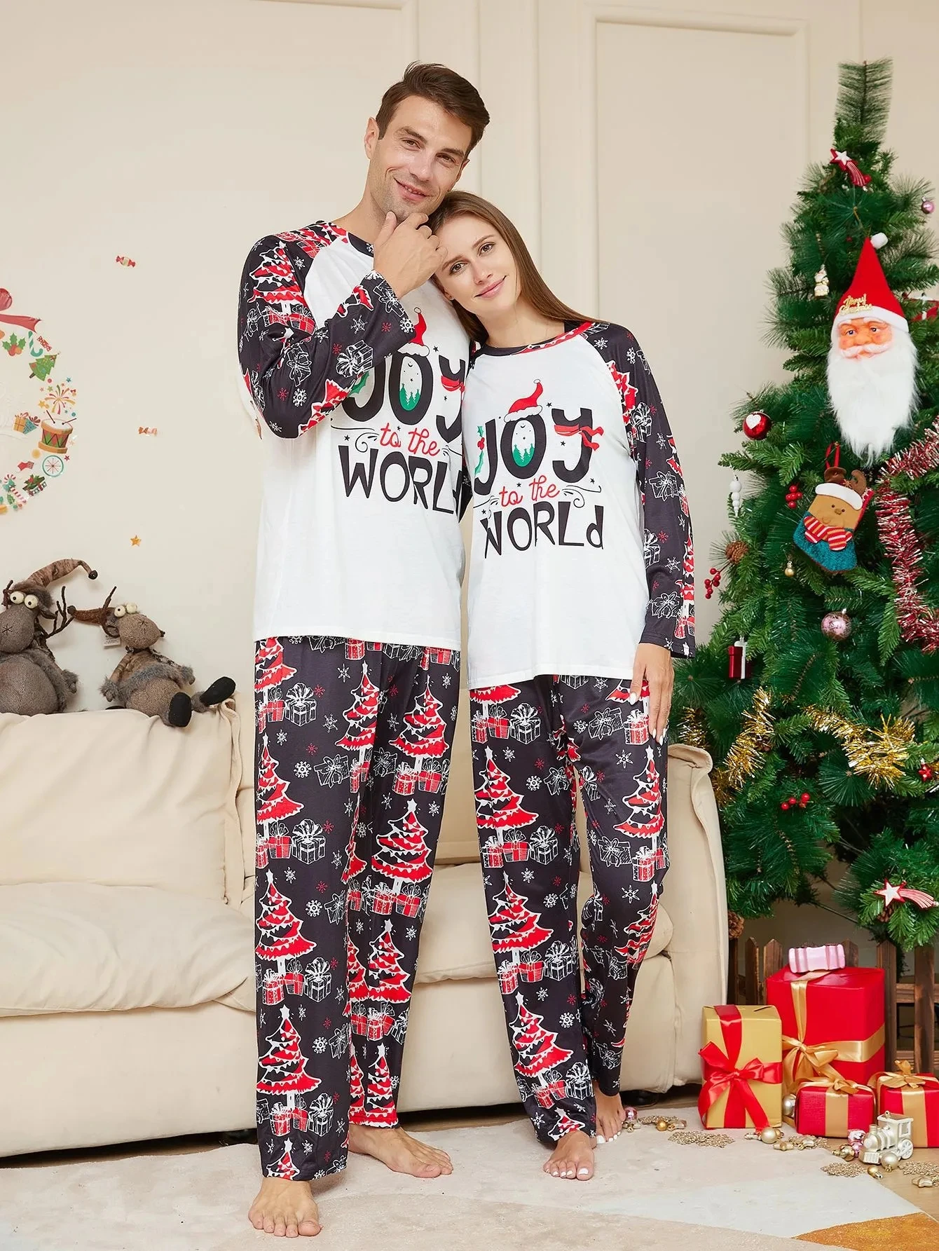 

Mother Kids Family Xmas Pjs Couples Matching Christmas Pajamas Set Long Sleeve Print Letter Mommy Daughter Daddy Son Child Baby