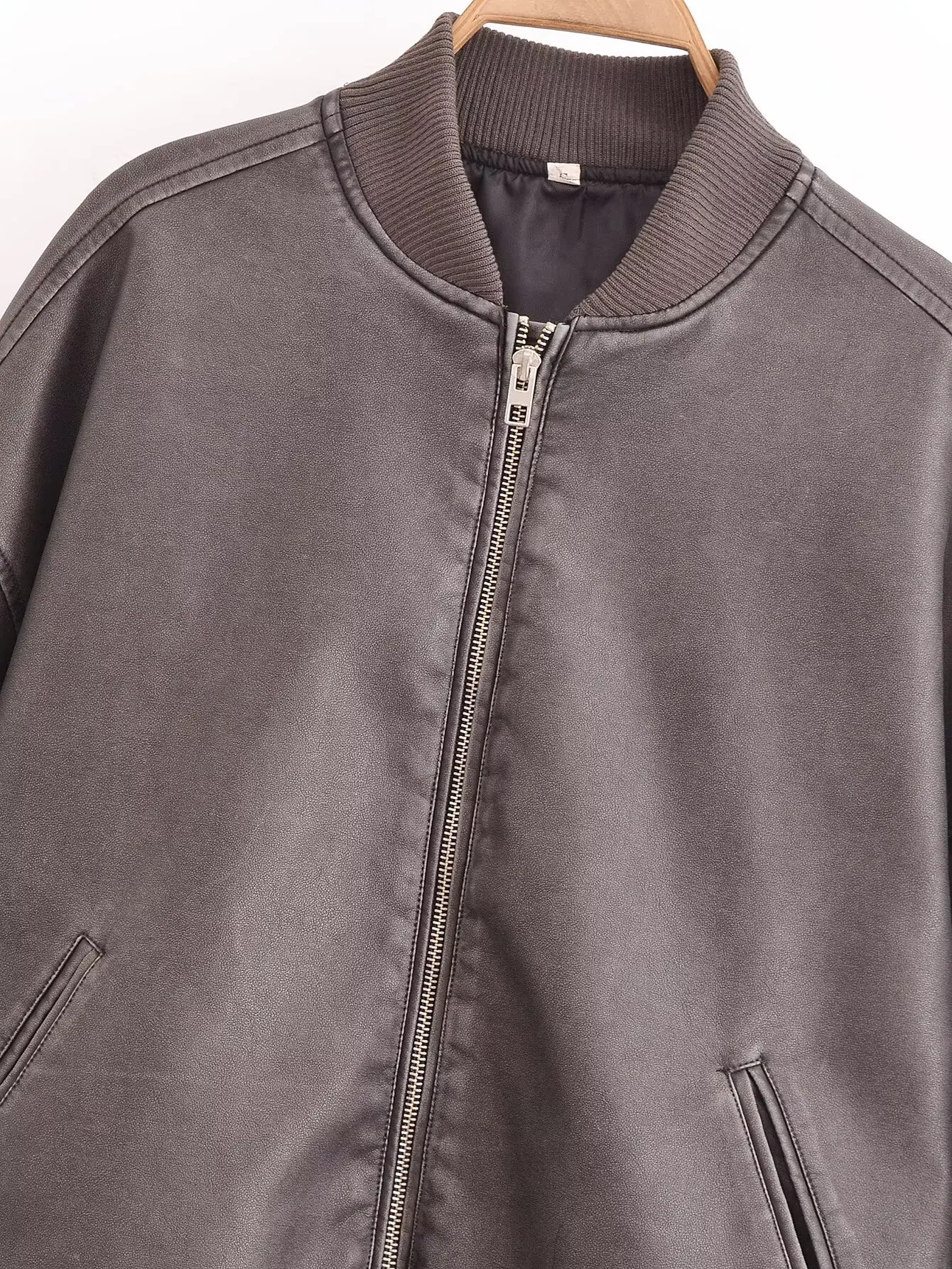 TRAFZA женская осенняя куртка-бомбер из искусственной кожи однотонная передняя