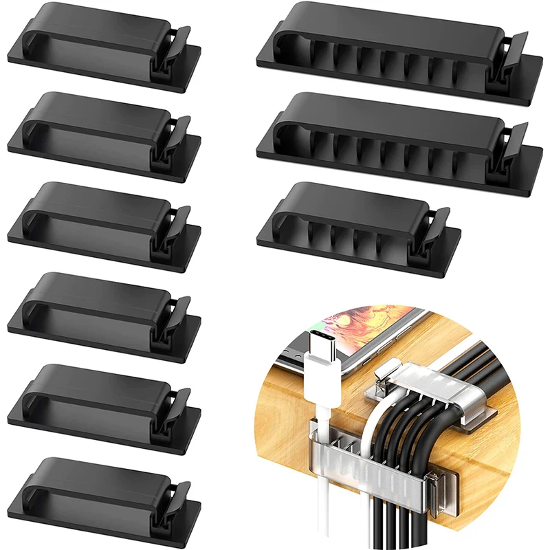 

10Pcs/Set Hot Sale Desktop Cable Management Set Multi-hole Cable Clips Cable Collector Wire Holder Flexible USB Wire Winder