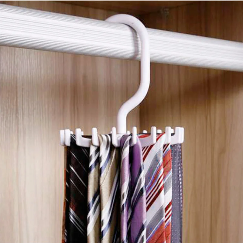 

Rotating Tie Rack with 20 Hooks Plastic Tie Hanger Clothes Holder for Closet Organizer Adjustable Belt Scarves Rack Storage Tool