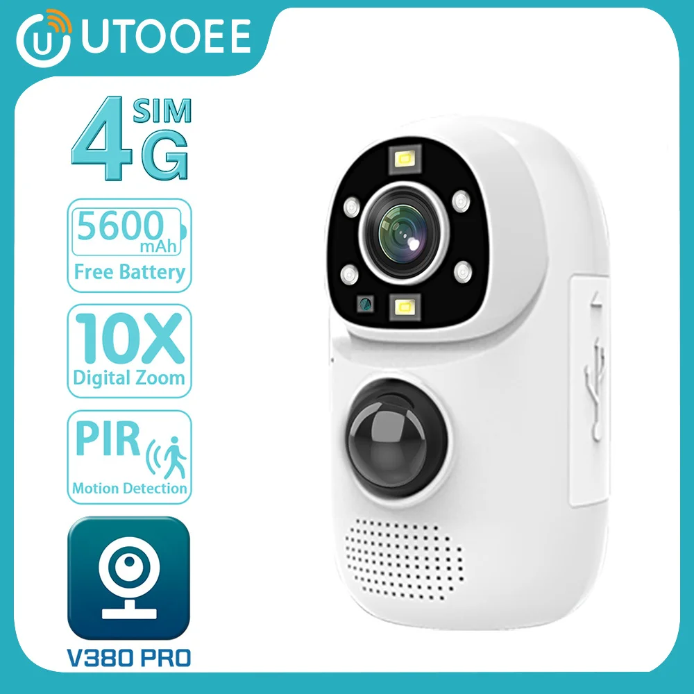 

UTOOEE 4MP 4G Camera Built-In Battery Indoor PIR Motion Detection Wireless Security Surveillance WIFI Camera V380 PRO