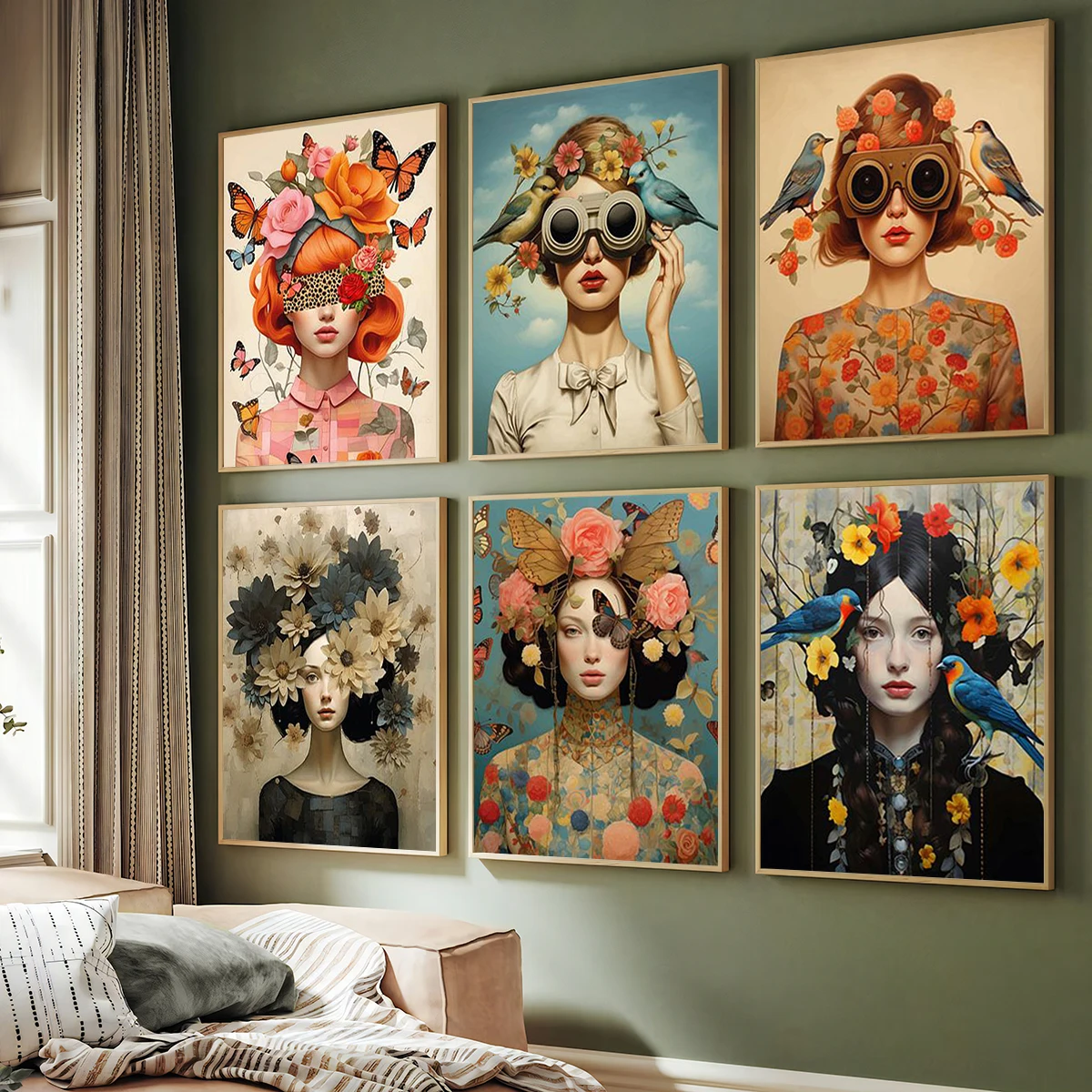 Очки в скандинавском стиле для женщин с цветами и птицами настенная живопись на
