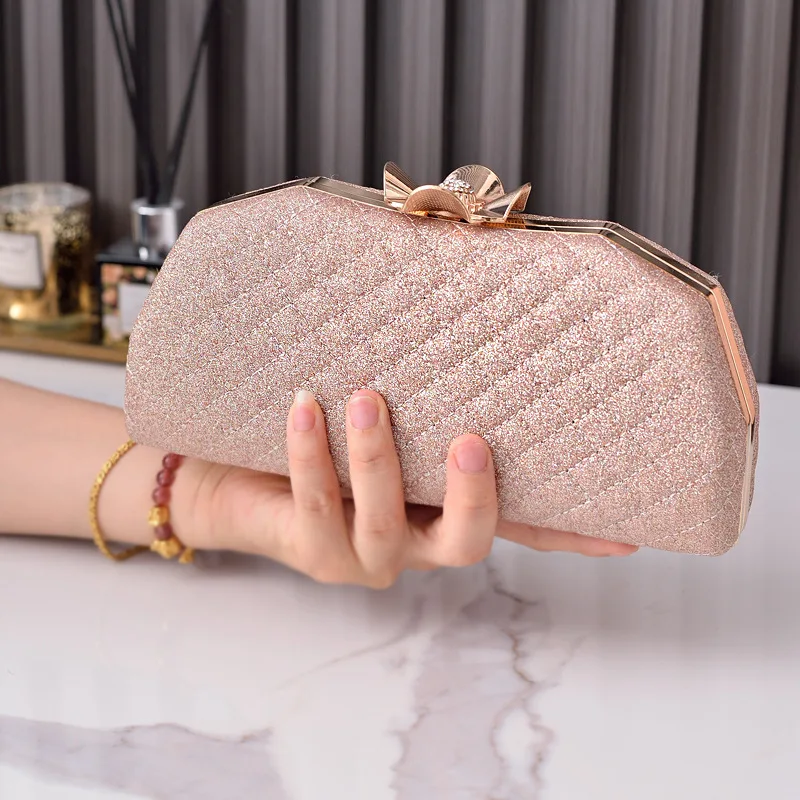

New Plaied Evening Bags Leather Dinner Clutch Wallets Bow Wedding Banquet Purse With Chain 5 Colors Drop Shipping