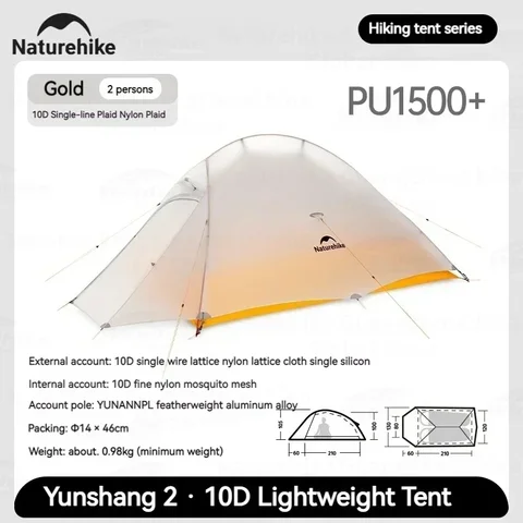 Naturehike Cloud Up 2 Кемпинговая палатка для 1-2 человек, 980 г, нейлон, 10D, силиконовая, водонепроницаемая, портативная, походная, с рюкзаком, сверхлегкая