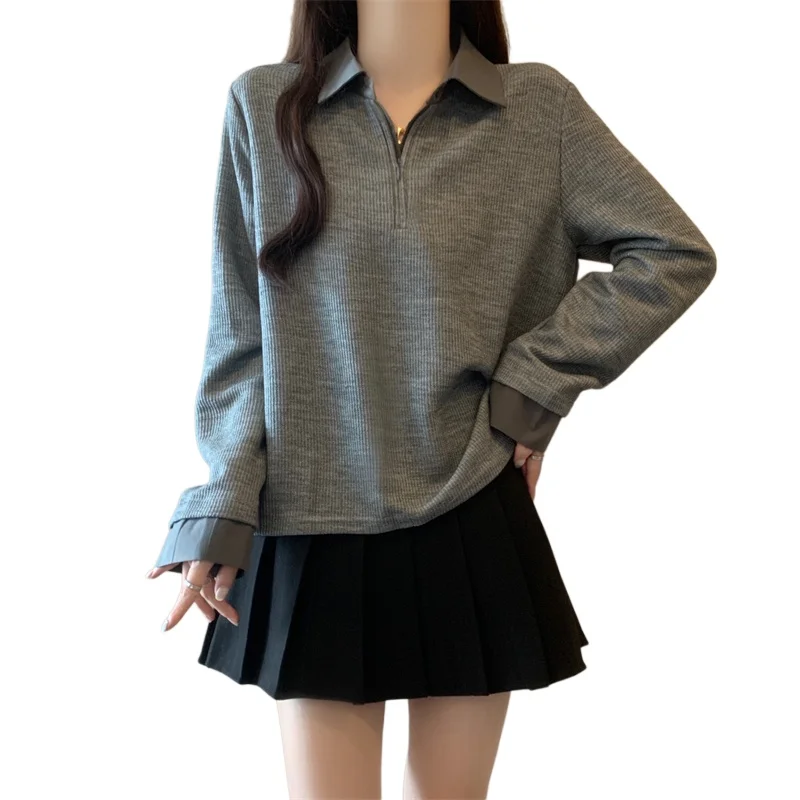 Женская одежда больших размеров корейский топ из двух предметов в стиле пэчворк