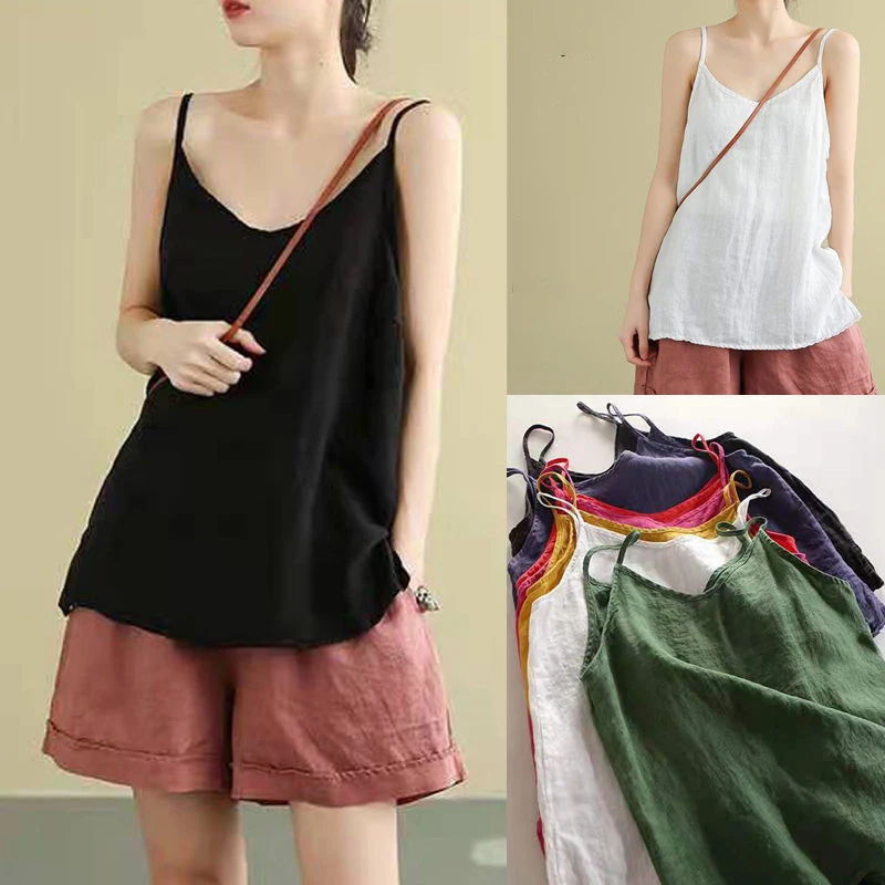 

New Summer Ramie Tops Women Fashion Sleeveless Singlet