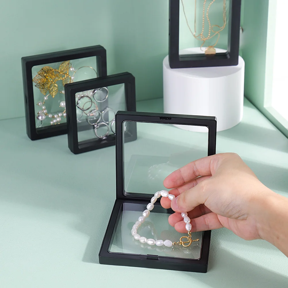 

10pcs 3D Floating Picture Frame Shadow Box Jewelry Display Stand Ring Pendant Holder Protect Jewellery Stone Presentation Case