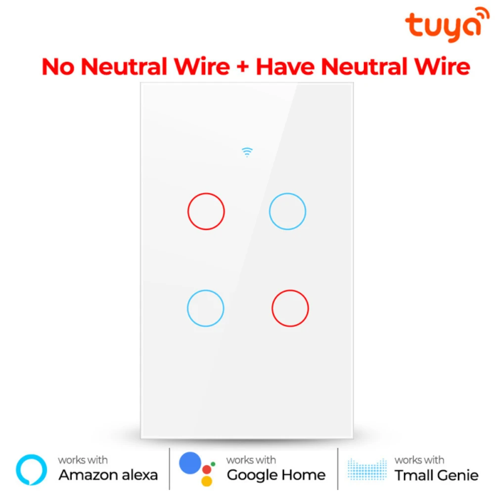 

TUYA WiFi+433MHZ Smart Touch Switch With Neutral/No Neutral US Light Wall Button Switches Work With Alexa Google Home Assistant