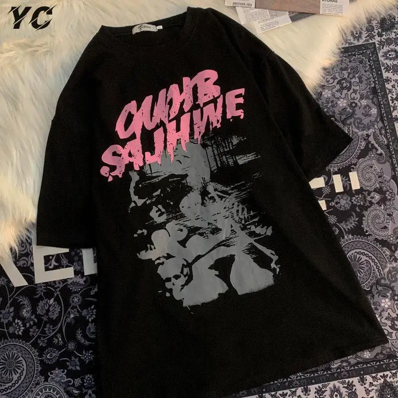 Футболка женская оверсайз в стиле Харадзюку уличный Топ панк/готика/хип-хоп