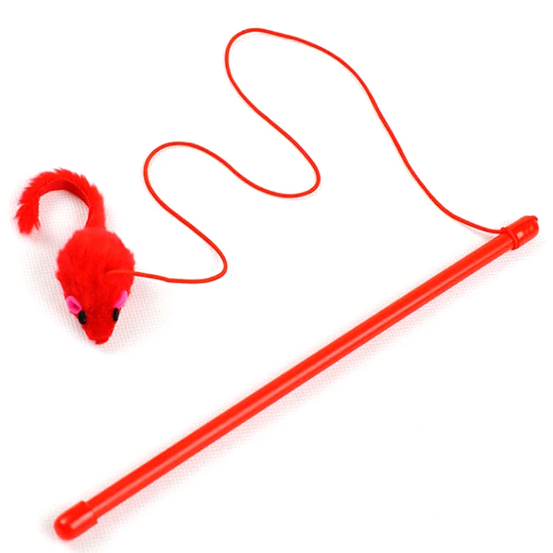 

Hot Selling Pet Cat Toy Cute Design Mouse Teaser Wand Plastic Toy for Kitten Toy Red Plush Mice Cat Teaser