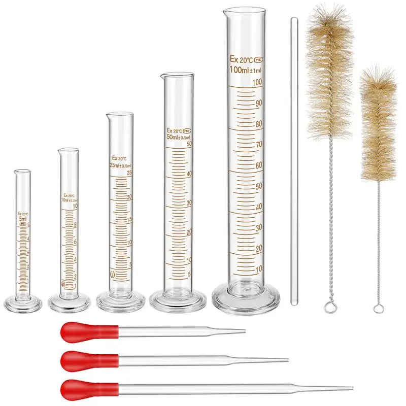 

Набор мерных цилиндров Lurrose, 5/10/25/50/100 мл, градиентные цилиндры 10/15/20 см, пряжки, 2 щетки, 1 20 см стержень