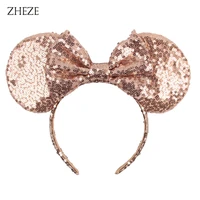 2022 gold sequins 4inch thicken mouse ears headband for girls glitter 5bow hairband diy festival party hair accessories gift