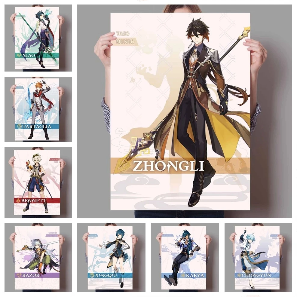 

Genshin Impact, украшение для дома, Zhongli, картины на холсте, Xiao, картины, настенное искусство, принты Venti Hd, модульный постер для гостиной