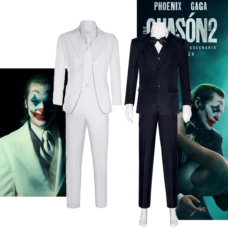 Черный костюм для взрослых клоуна на Хэллоуин белый Джокер 2024 Артур косплей