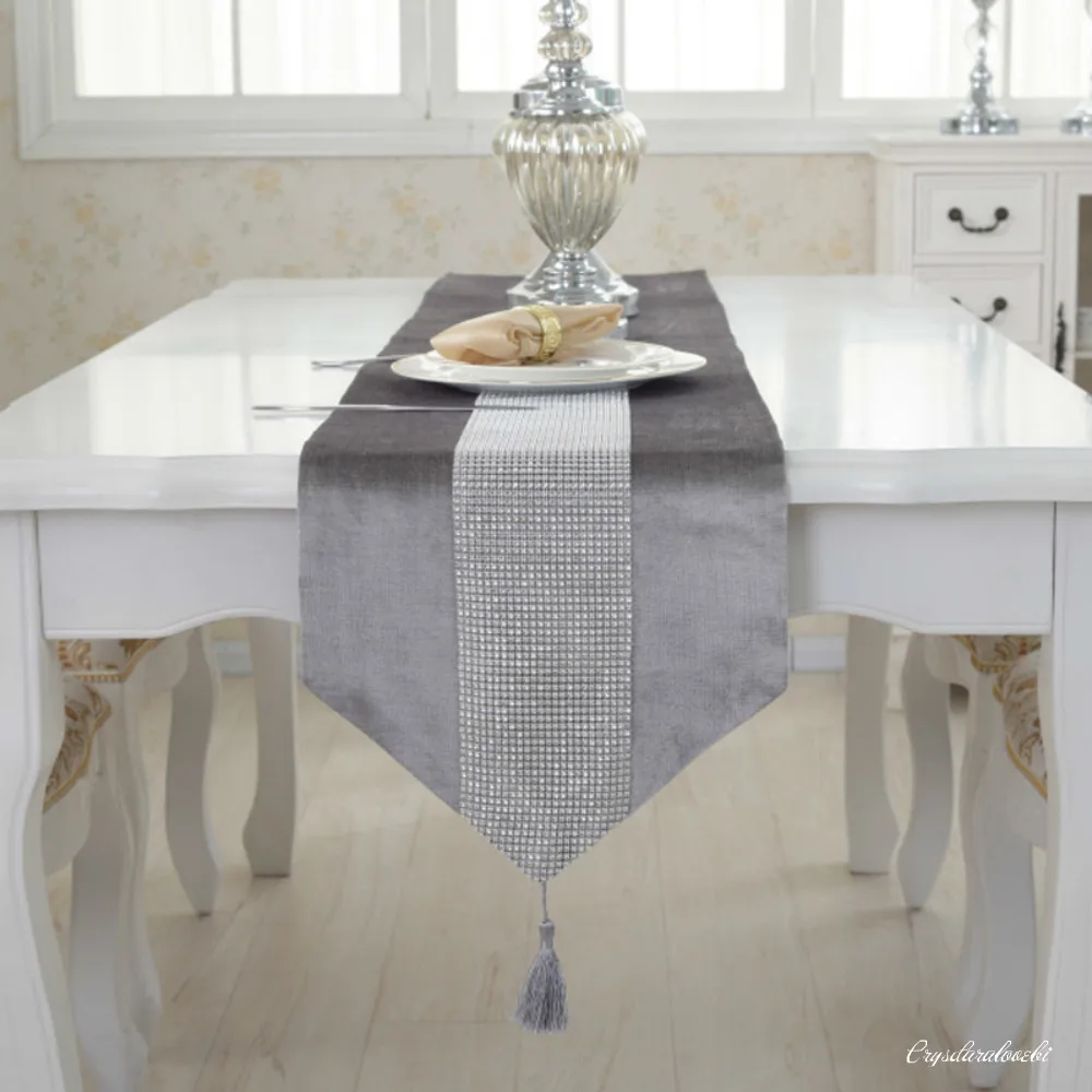 

Modern Diamond Velvet Table Runner + 4 Dining Placemats Tablemats Home Decor Wedding Party Decoration NO CUSHION COVER